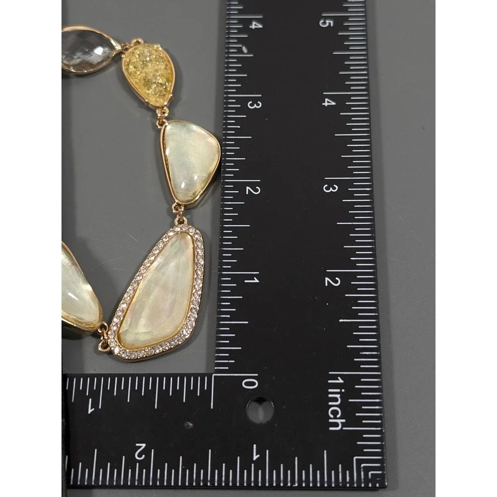 Boho Yellow Gold Tone Cabochon Beige Champagne Statement‎ Crystal Necklace 21 in